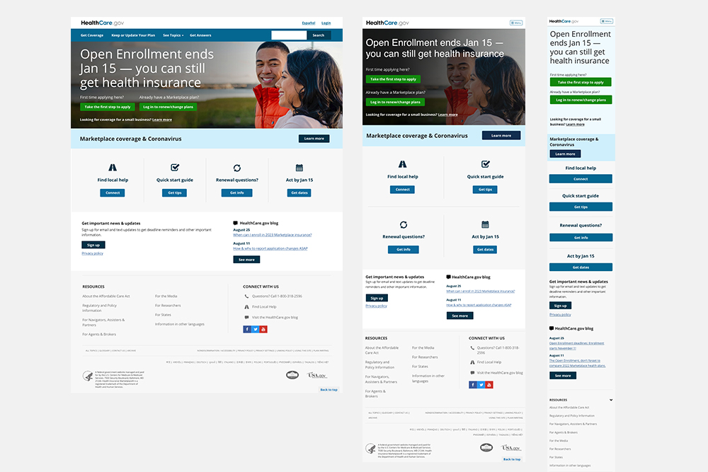 HealthCare.gov open enrollment homepage